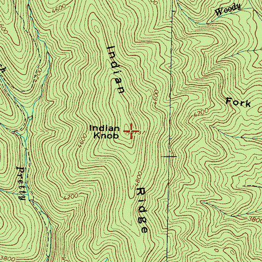 Topographic Map of Indian Knob, NC