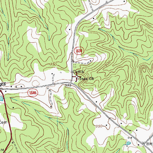 Topographic Map of Inez Church, NC