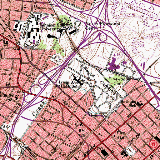 Topographic Map of Irwin Avenue Open Elementary School, NC
