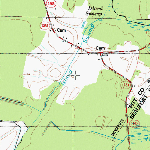 Topographic Map of Island Swamp, NC