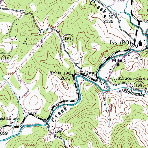 Topographic Map of Ivy, NC