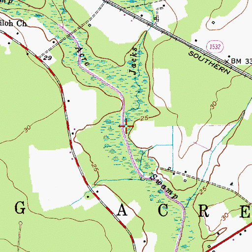 Topographic Map of Jacks Branch, NC