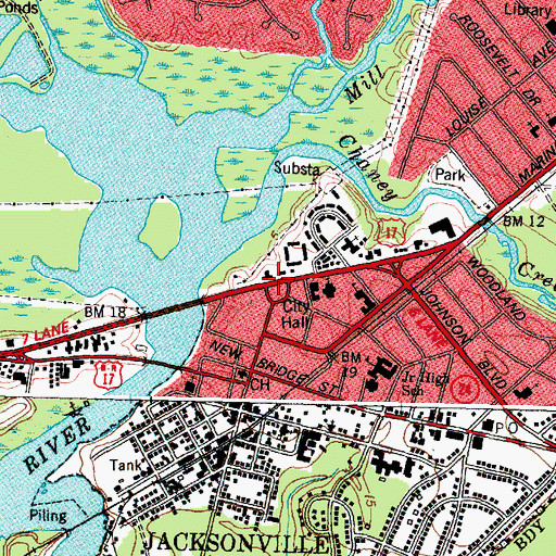 Topographic Map of Jacksonville, NC