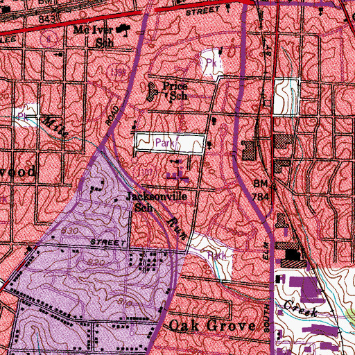 Topographic Map of Jacksonville School, NC