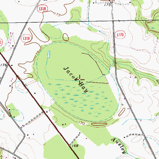 Topographic Map of Jacob Bay, NC