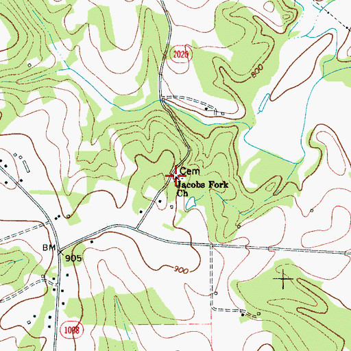 Topographic Map of Jacobs Fork Church, NC