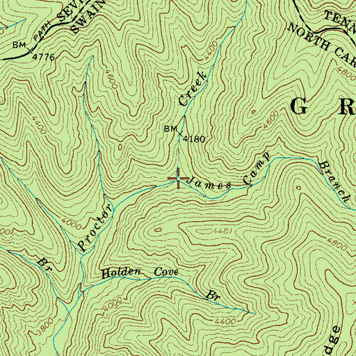 Topographic Map of James Camp Branch, NC