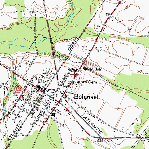 Topographic Map of James Cemetery, NC