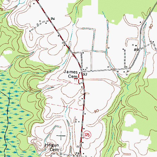 Topographic Map of James Cemetery, NC