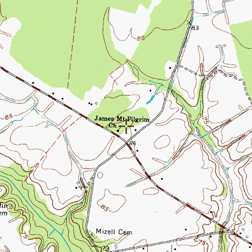 Topographic Map of James Church, NC
