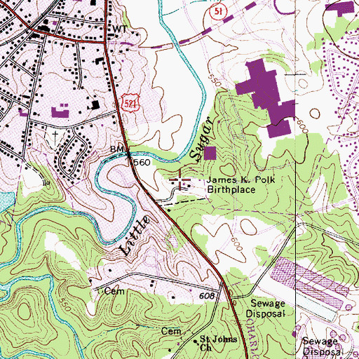 Topographic Map of James K Polk Birthplace, NC