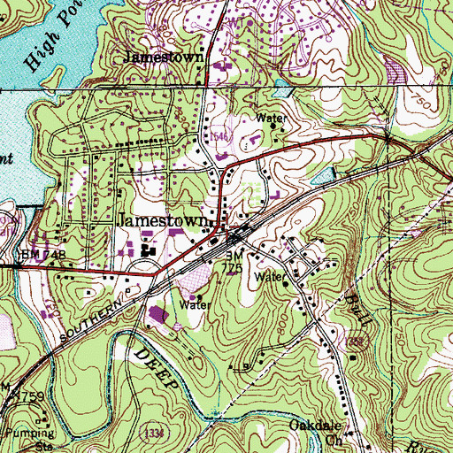 Topographic Map of Jamestown, NC