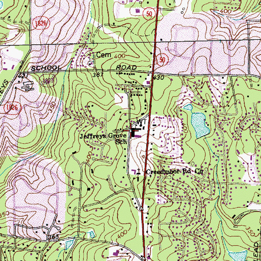 Topographic Map of Jeffreys Grove School, NC