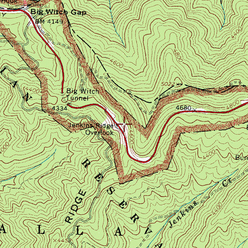 Topographic Map of Jenkins Ridge Overlook, NC