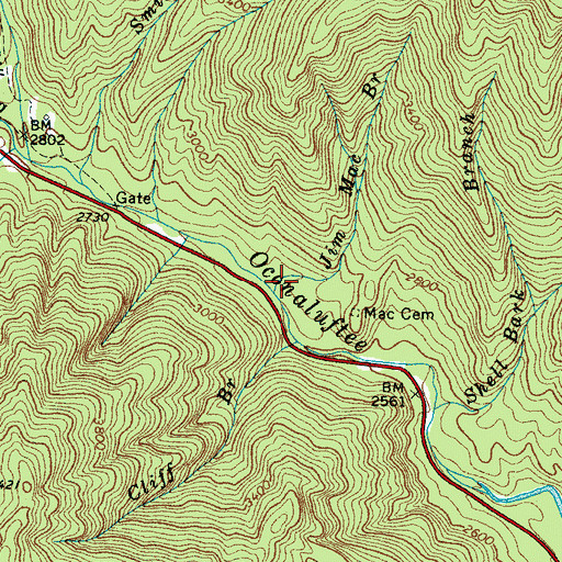 Topographic Map of Jim Mac Branch, NC