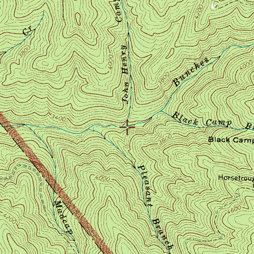 Topographic Map of John Henry Camp Creek, NC