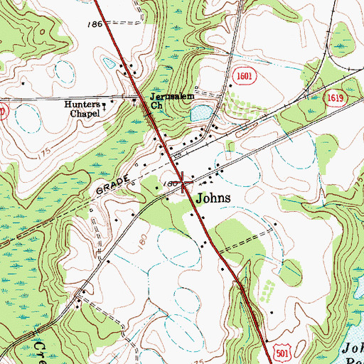Topographic Map of Johns, NC