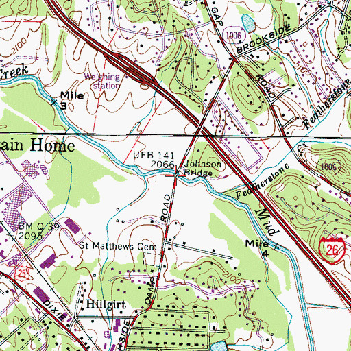 Topographic Map of Johnson Bridge, NC