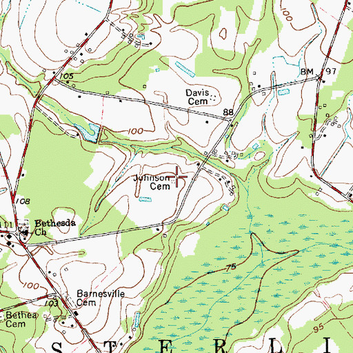 Topographic Map of Johnson Cemetery, NC