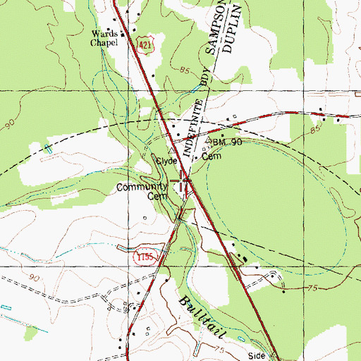 Topographic Map of Johnson Cemetery, NC