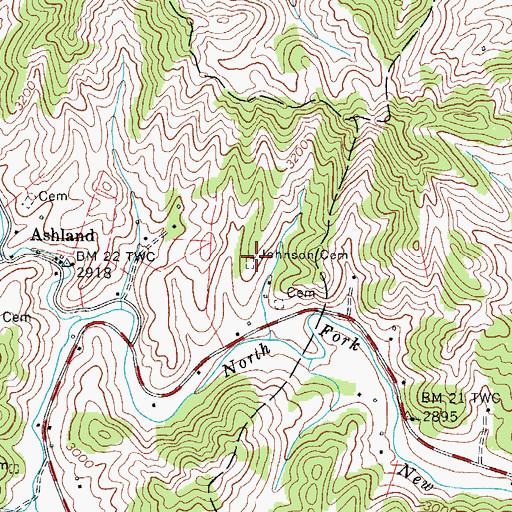 Topographic Map of Johnson Cemetery, NC