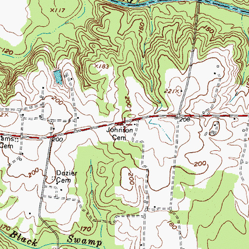 Topographic Map of Johnson Cemetery, NC