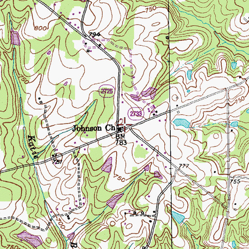 Topographic Map of Johnson Church, NC