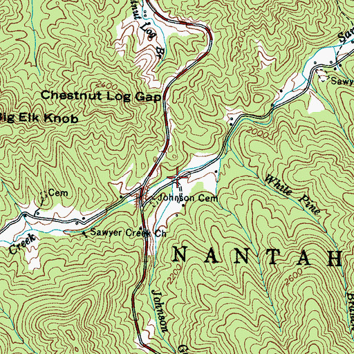 Topographic Map of Johnson Gap Branch, NC