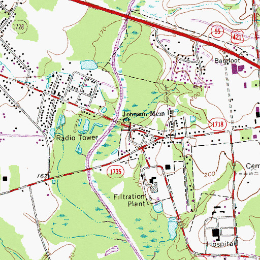 Topographic Map of Johnson Memorial Church, NC