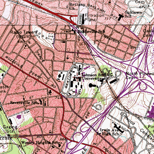 Topographic Map of Johnson C Smith University, NC
