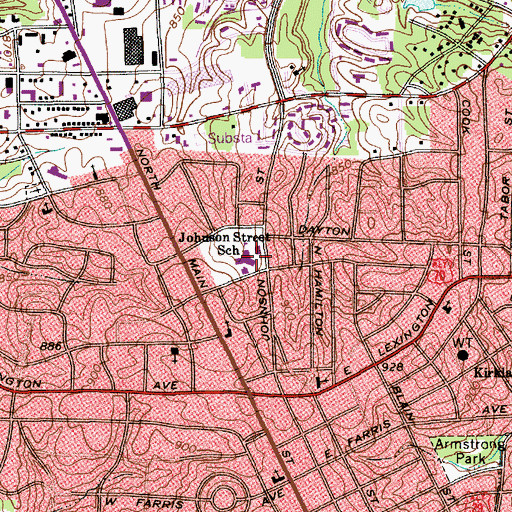 Topographic Map of Johnson Street School, NC