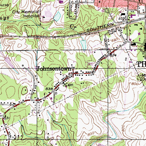 Topographic Map of Johnsontown, NC