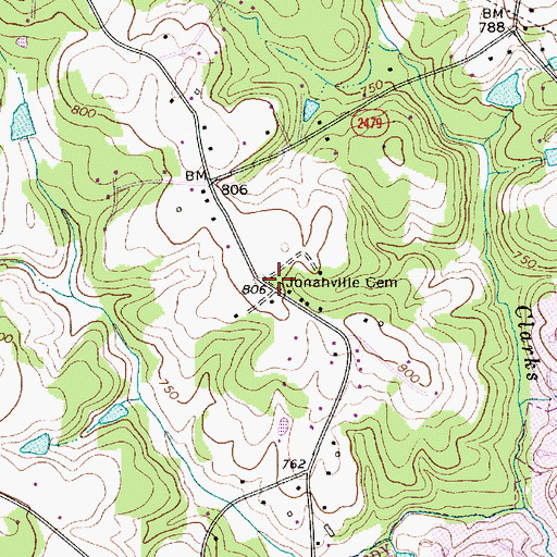 Topographic Map of Jonahville Cemetery, NC