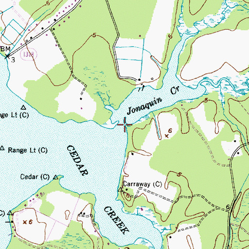 Topographic Map of Jonaquin Creek, NC