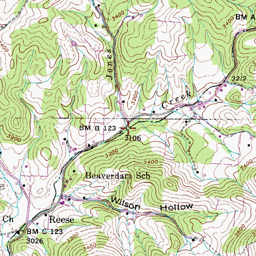 Topographic Map of Jones Branch, NC