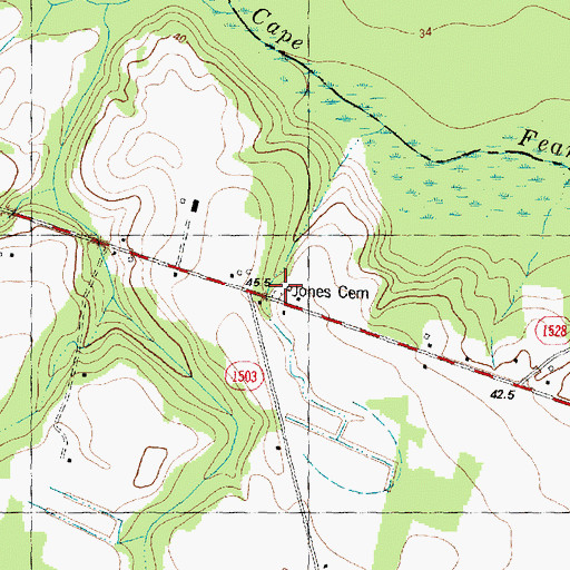 Topographic Map of Jones Cemetery, NC