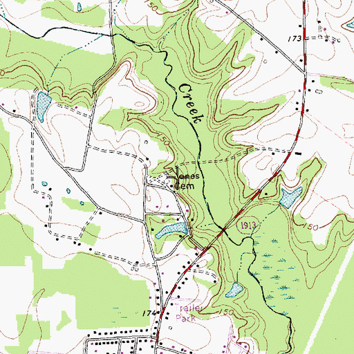 Topographic Map of Jones Cemetery, NC