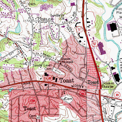 Topographic Map of Jones Temple, NC