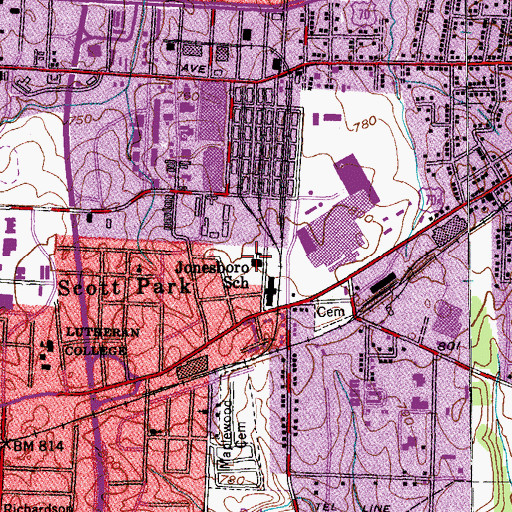 Topographic Map of Jonesboro School, NC