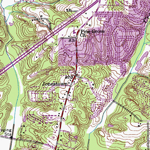 Topographic Map of Jonestown, NC