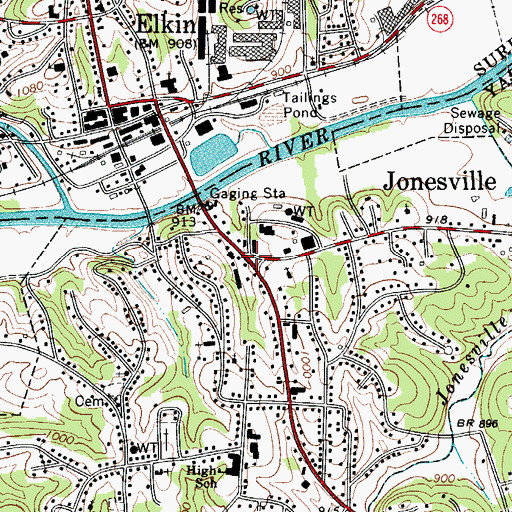 Topographic Map of Jonesville, NC