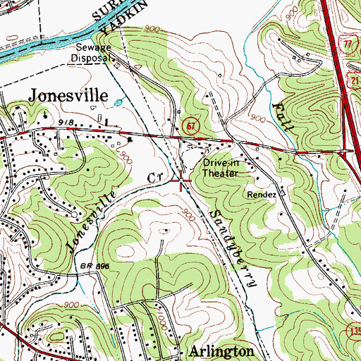 Topographic Map of Jonesville Creek, NC