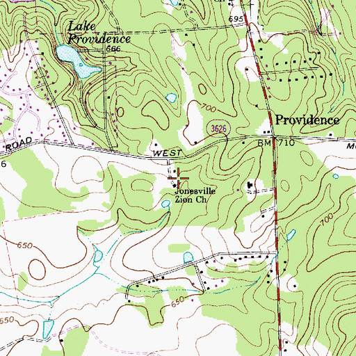 Topographic Map of Jonesville Zion Church, NC