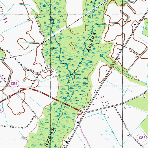 Topographic Map of Jordan Swamp, NC