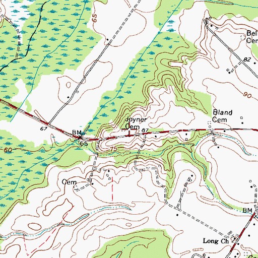 Topographic Map of Joyner Cemetery, NC