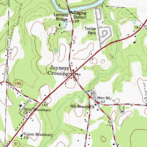 Topographic Map of Joyners Crossing, NC