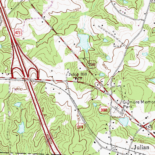 Topographic Map of Julian Hill Church, NC