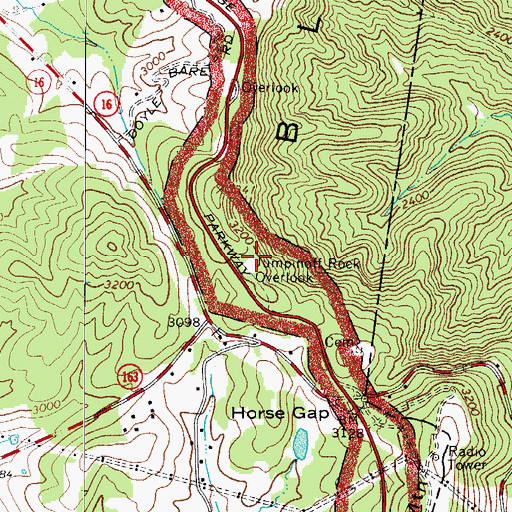 Topographic Map of Jumpinoff Rock Overlook, NC