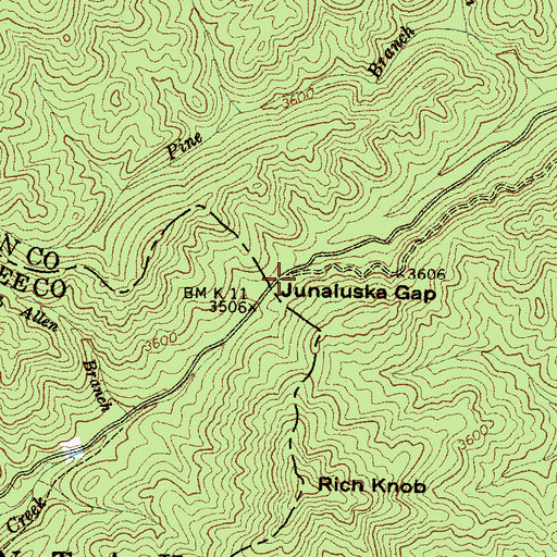Topographic Map of Junaluska Gap, NC