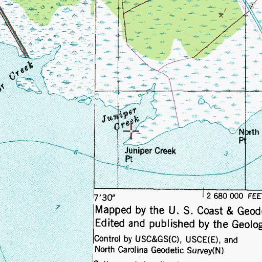 Topographic Map of Juniper Creek, NC